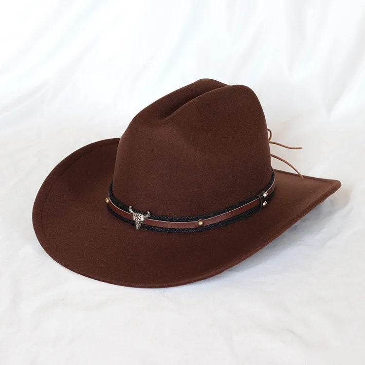 Vintage Western Cowboy Hat – Wide Brim Felt Jazz Hat for Men & Women