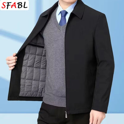 Men's Fleece-Lined Jacket – Warm Business Casual Zip Coat for Autumn & Winter