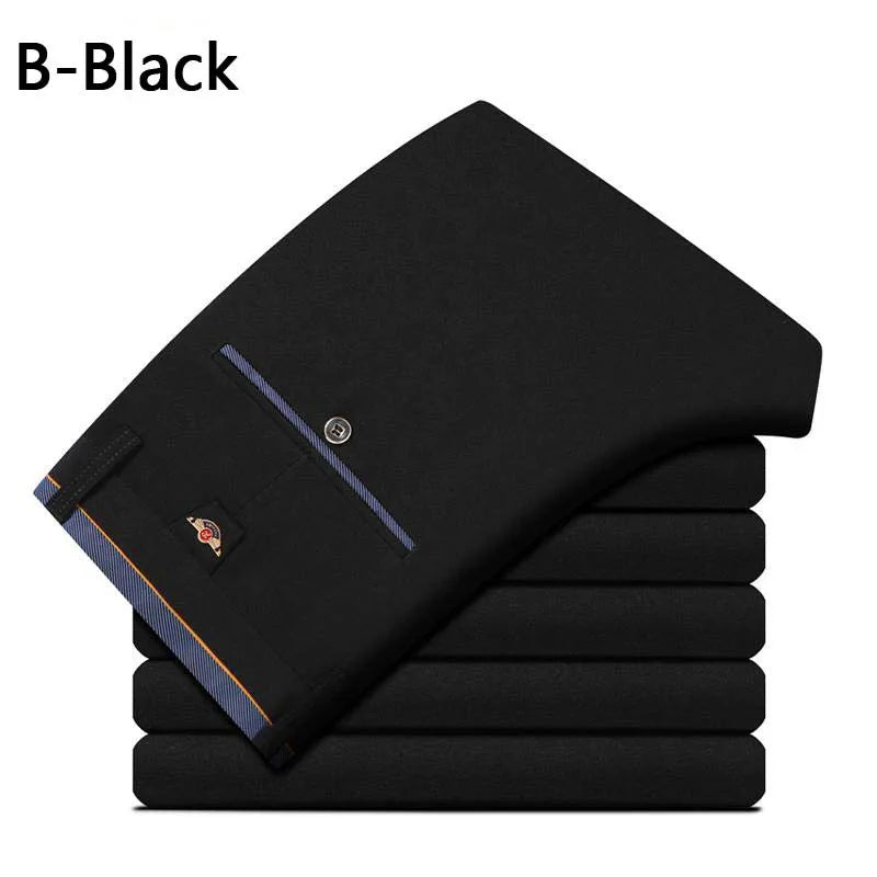 Men's Business Casual Dress Pants – Elastic Waist Straight Trousers
