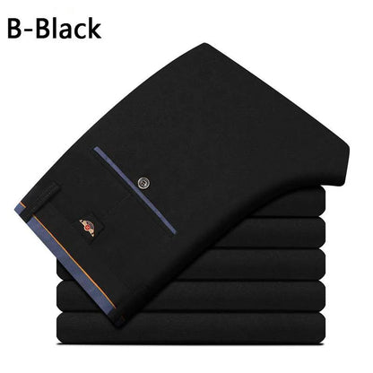 Men's Business Casual Dress Pants – Elastic Waist Straight Trousers