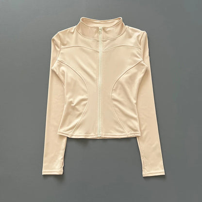 Women's Slim-Fit Zip-Up Athletic Jacket – Long Sleeve Running & Yoga Top