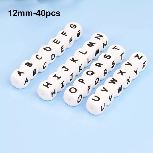 Letter Silicone Beads 12mm BPA-Free Alphabet Beads 40pcs