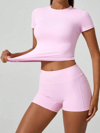 Women's 2-Piece Crop Top & High-Waist Tummy Control Shorts Set