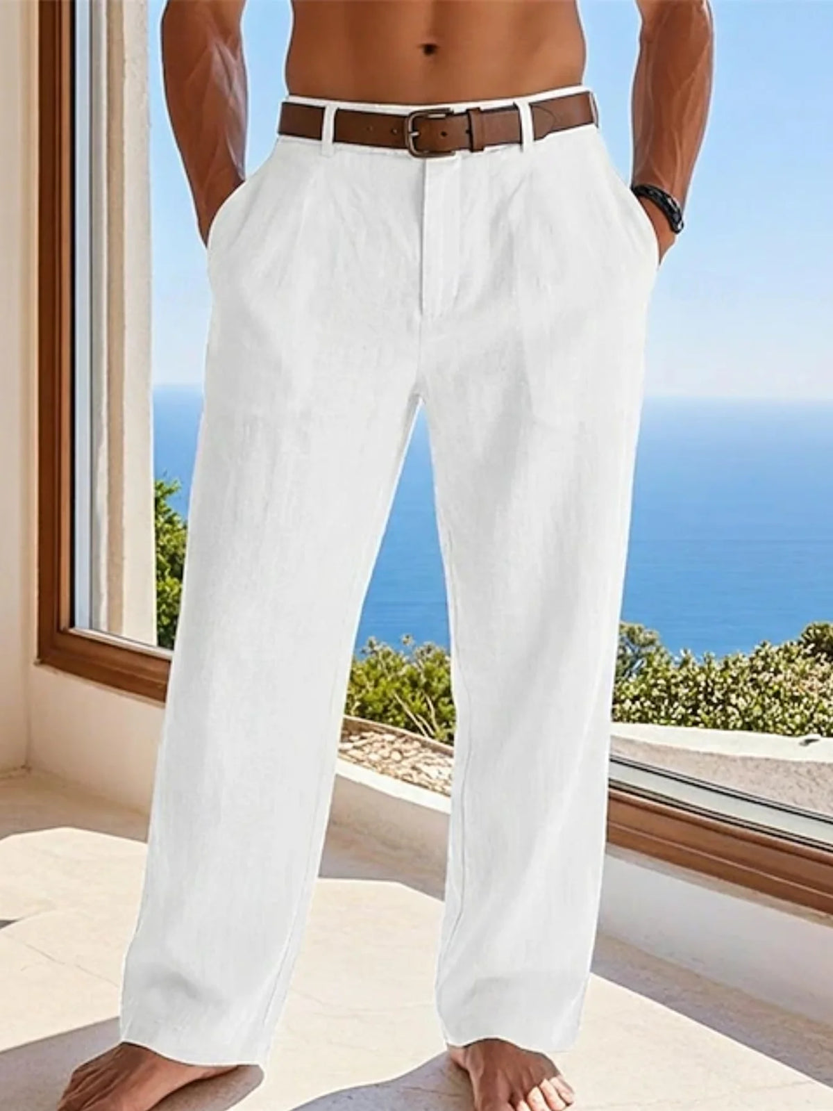 Men's Cotton Linen Pants – Loose Fit Casual Drawstring Jogger