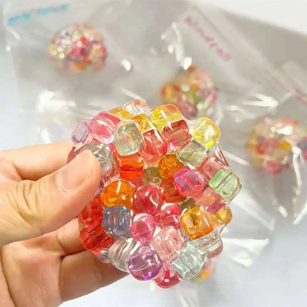 Colorful Ice Cube Bead Squeeze Stress Ball – Sensory Fidget Toy