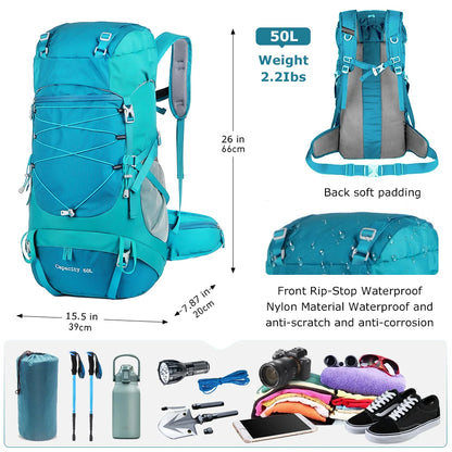 50L Hiking Backpack with Rain Cover – Mountaineering Outdoor Rucksack