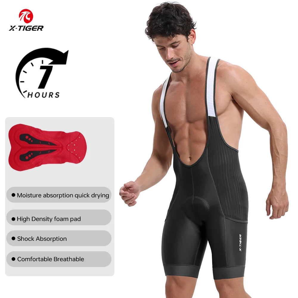 X-Tiger Men's Cycling Bib Shorts – Pro Foam Pad, Long Distance