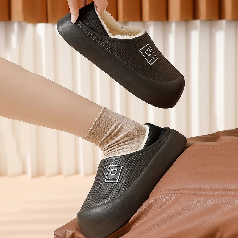 Waterproof Plush Cotton Slippers Non-Slip Thick Sole for Men & Women