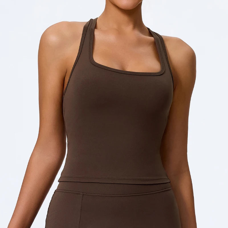 Women's Yoga Tank Top with Built-In Bra - Workout Vest