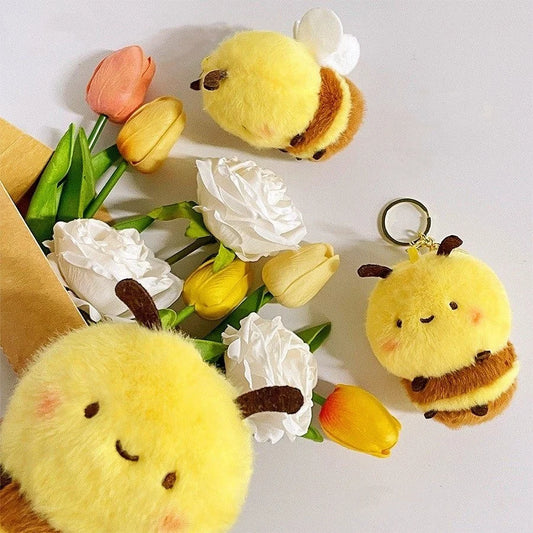 Honey Bee Plush Keychain - Cute Stuffed Toy Bag Charm 4.3in