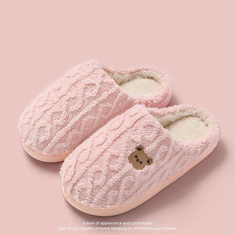 Fluffy Bear Winter Slippers – Warm Plush Cotton Indoor Slides for Women