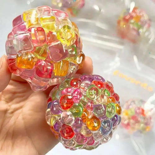 Colorful Ice Cube Bead Squeeze Stress Ball – Sensory Fidget Toy