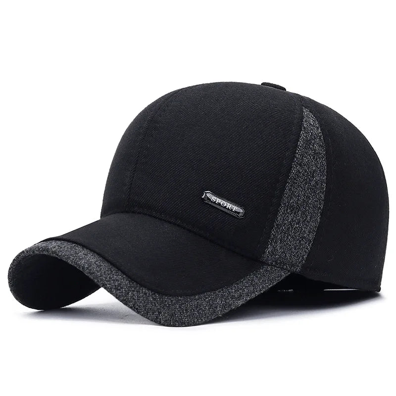 Winter Baseball Cap with Ear Flaps – Thick Warm Hat for Men