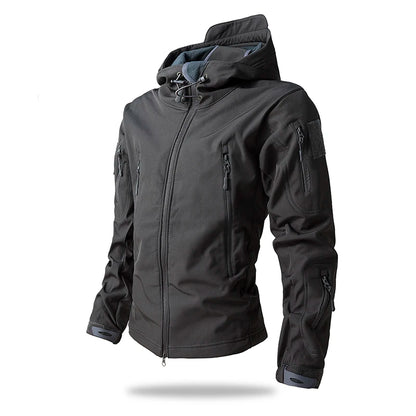 Men's Tactical Soft Shell Jacket Waterproof Fleece Hooded