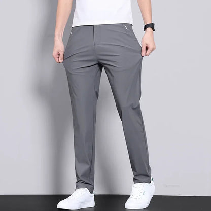 Ice Silk Slim Fit Men's Trousers – Quick-Dry Elastic Waist Pants