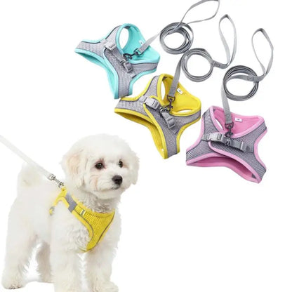 Soft Mesh Pet Harness & Leash Set – Escape-Proof, Reflective, Adjustable