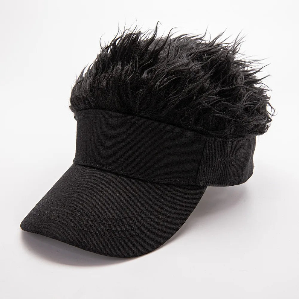 Faux Hair Sun Visor Cap with Spiked Wig – Unisex Fun Hat