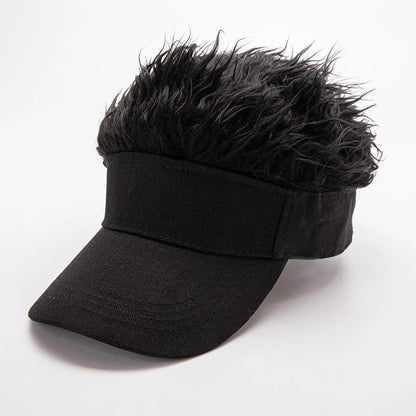 Faux Hair Sun Visor Cap with Spiked Wig – Unisex Fun Hat