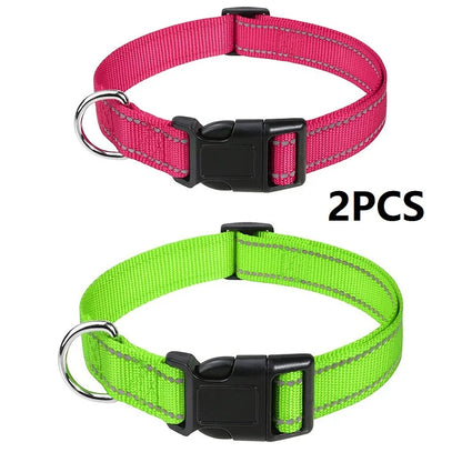 Reflective Dog Collar – Adjustable Nylon with Quick-Release Buckle, XS–XL