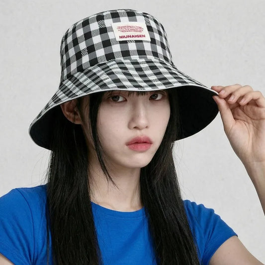 Reversible Plaid Bucket Hat with Bow Tie – Women's Sun Hat