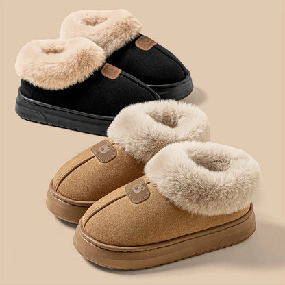 Fur-Collar Winter Slippers – Plush Lined Ankle Slipper Boots for Men & Women