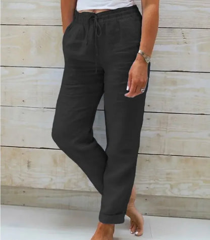 Women's Cotton Linen Summer Pants – Casual Elastic Waist Loose Trousers