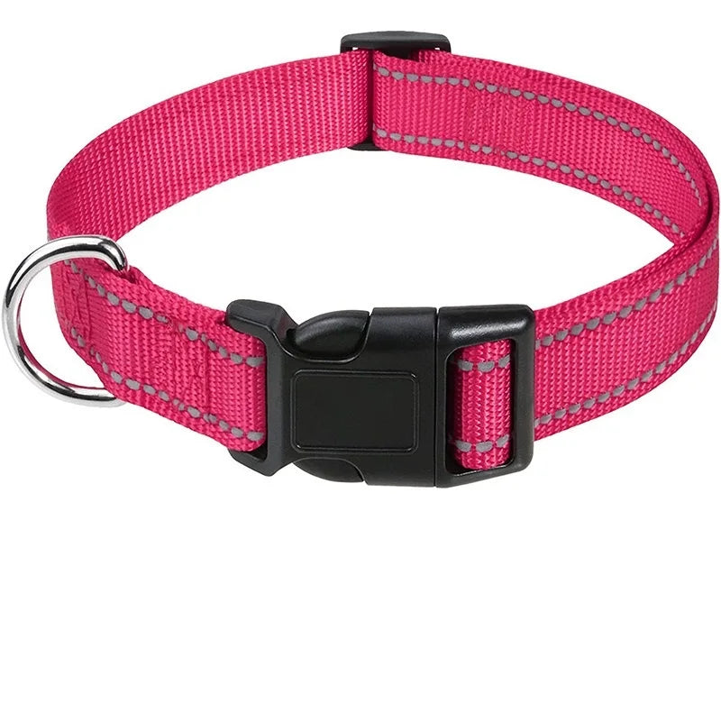 Reflective Dog Collar – Adjustable Nylon with Quick-Release Buckle, XS–XL