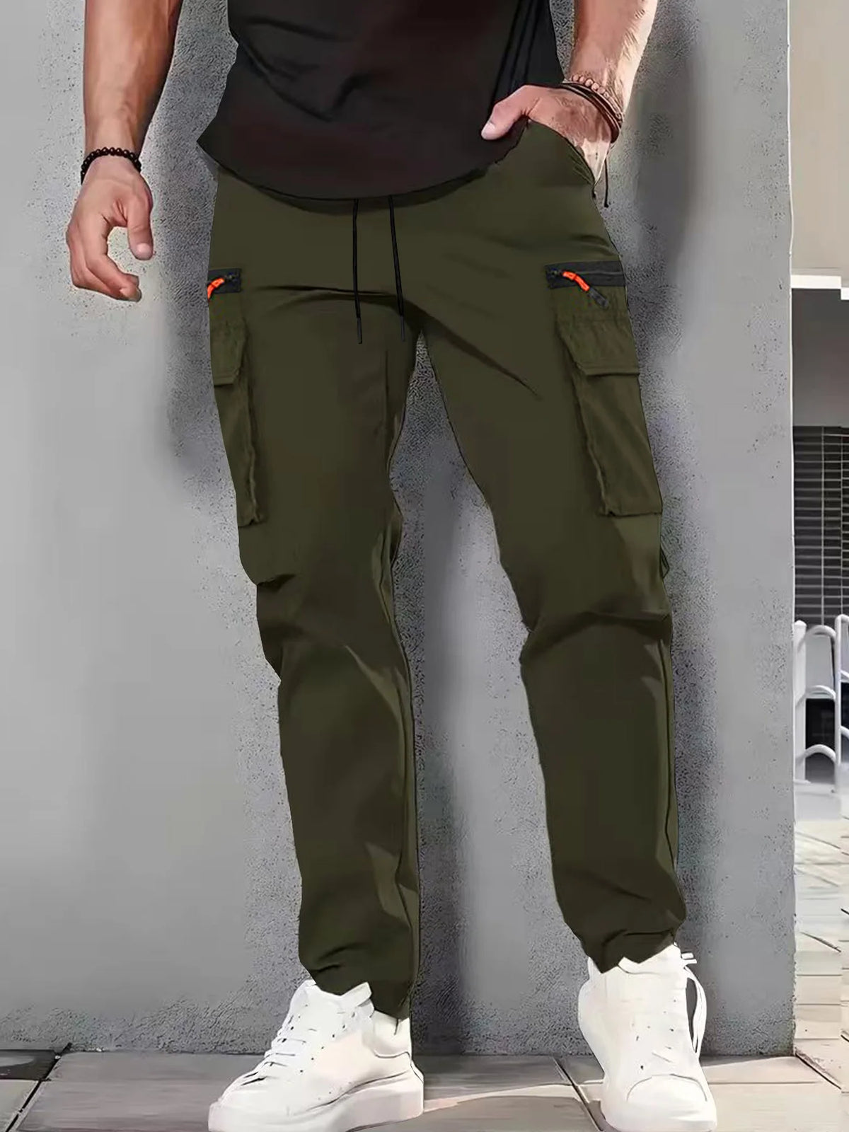 3-Pack Men's Multi-Pocket Cargo Jogger Pants – Zipper Straight Leg Trousers