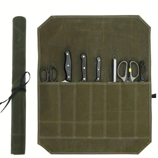 Waxed Canvas Knife Roll Bag Portable Chef Knife Storage Case