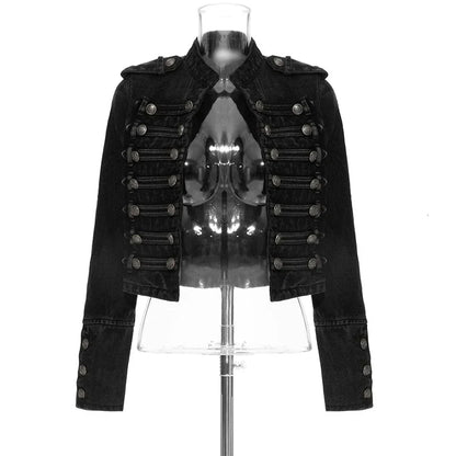 Women's Cropped Military Denim Jacket – Streetwear Style