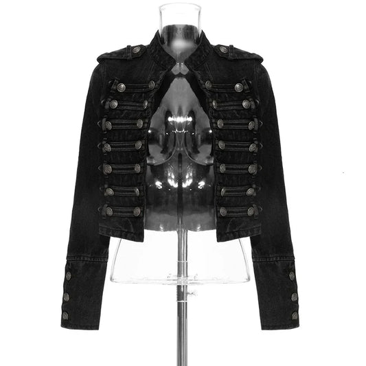 Women's Cropped Military Denim Jacket – Streetwear Style