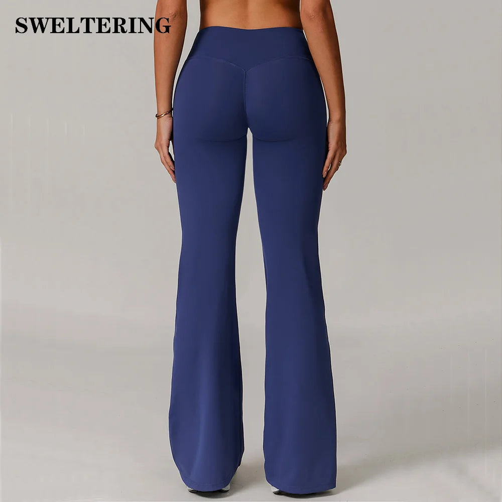 High-Waisted Wide-Leg Yoga Leggings - Push-Up Fitness Pants for Women