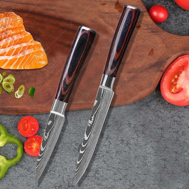 Professional Kitchen Knife Set – Stainless Steel Damascus-Style Blades