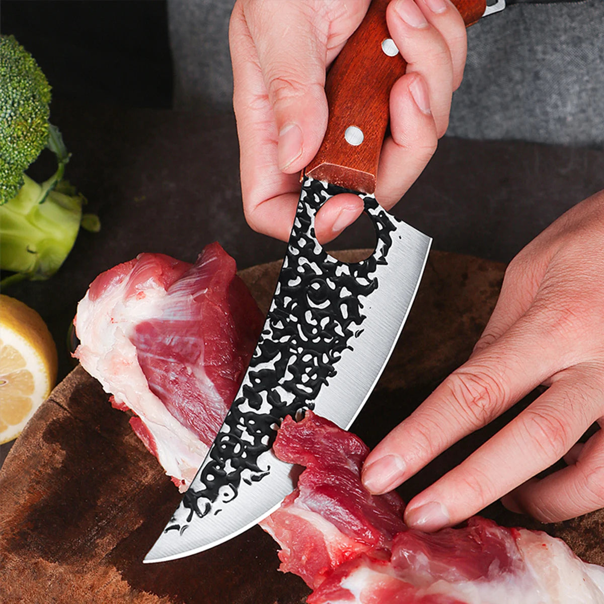 Handmade Forged Butcher Knife – Boning & Meat Cleaver with Wood Handle