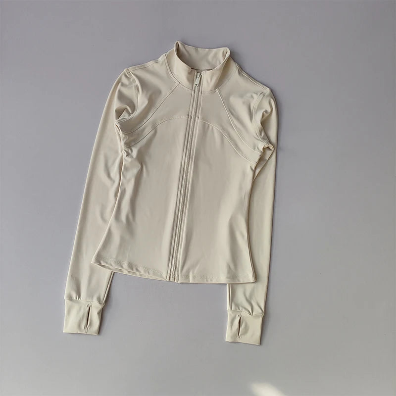Women's Zip-Up Athletic Jacket with Stand Collar & Thumb Holes