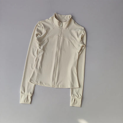 Women's Zip-Up Athletic Jacket with Stand Collar & Thumb Holes