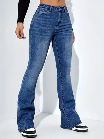 Women's High-Waist Flare Jeans – Stretch Bell Bottom Denim Pants