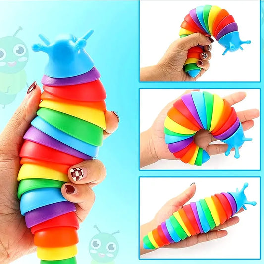 3D Slug Fidget Toy – Articulated Rainbow Caterpillar Sensory Toy