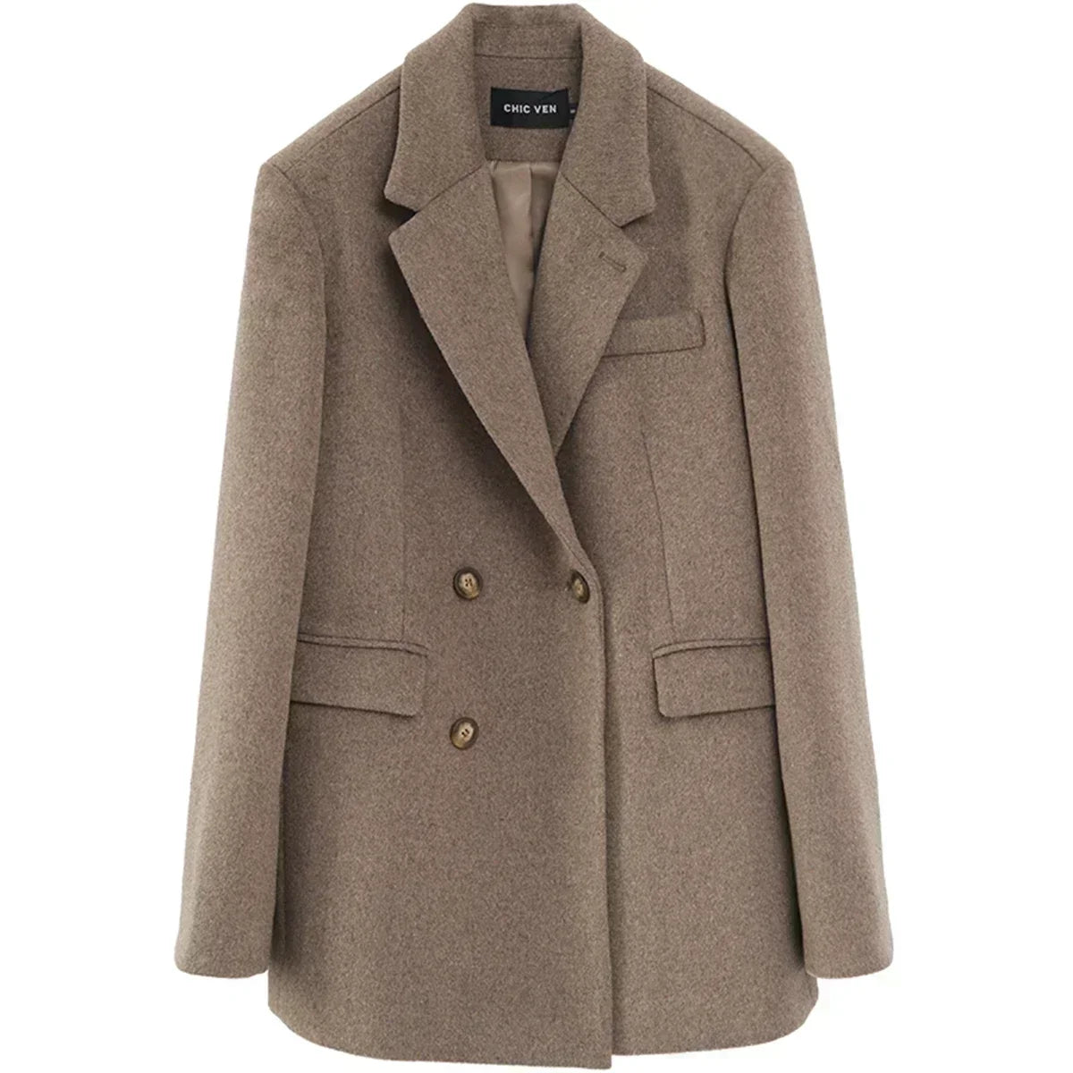 Women's Wool Blend Mid-Length Coat – Warm Office Blazer Overcoat