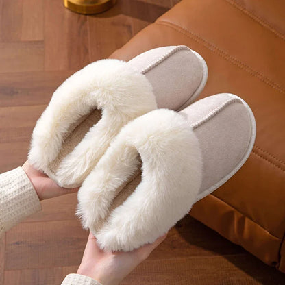 Women's Fluffy Fur Slippers – Warm Faux Suede Home Slides