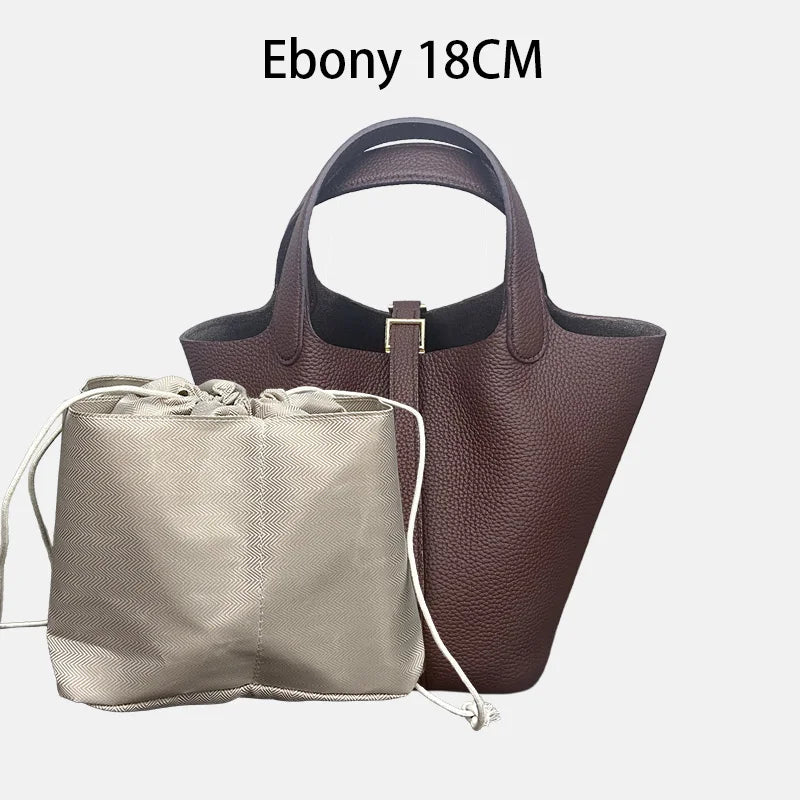 Genuine Leather Bucket Tote Bag for Women – Luxury Designer Handbag