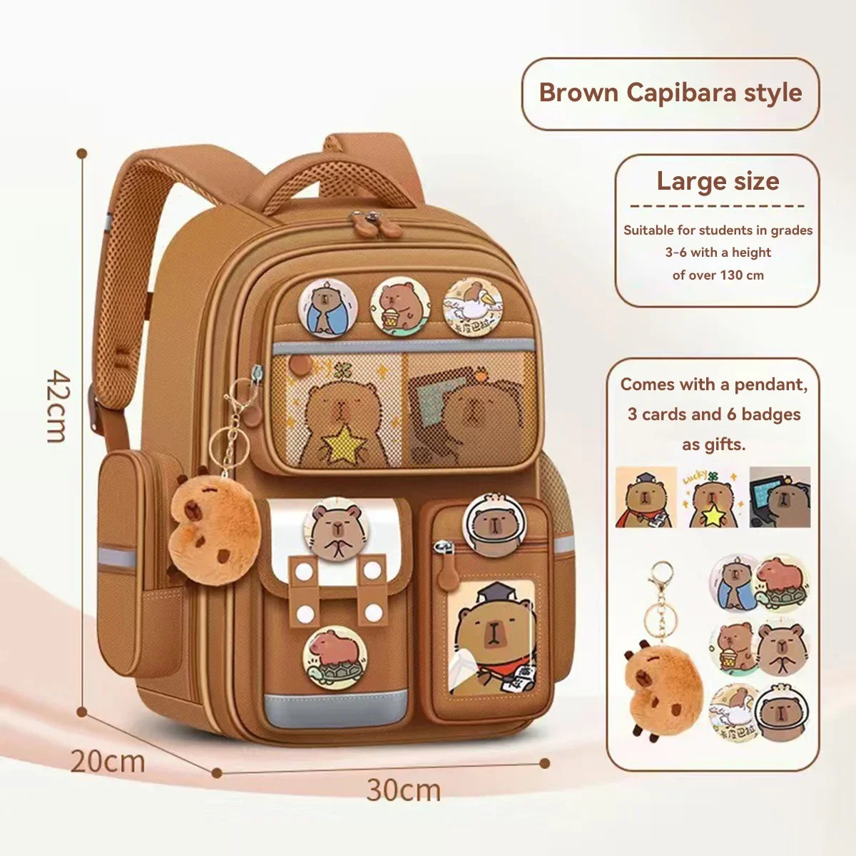Capybara Kids School Backpack – Waterproof, Spine-Protection, Large Capacity