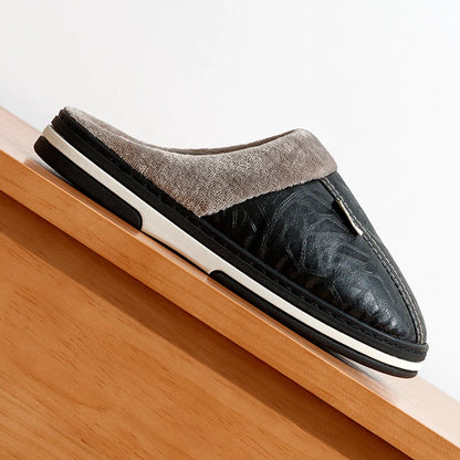 Men's Waterproof PU Leather Winter Slippers - Fur Lined Large Size 40-51