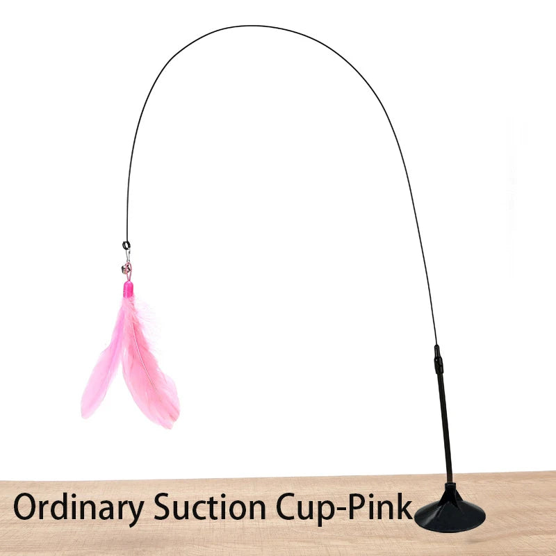 Hands-Free Cat Teaser Wand with Suction Cup Base & Feather
