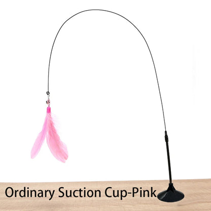 Hands-Free Cat Teaser Wand with Suction Cup Base & Feather
