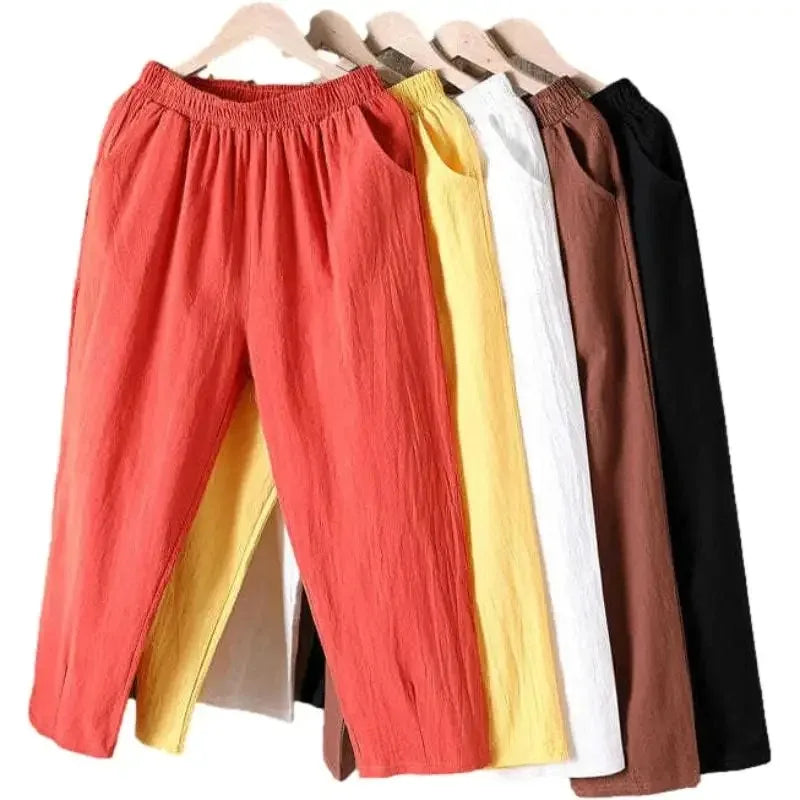 Women's Cotton Linen Harem Pants – Elastic Waist Cropped
