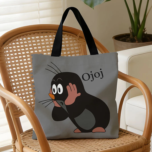 Cute Mole Cartoon Tote Bag – Reusable Large Capacity Shopper