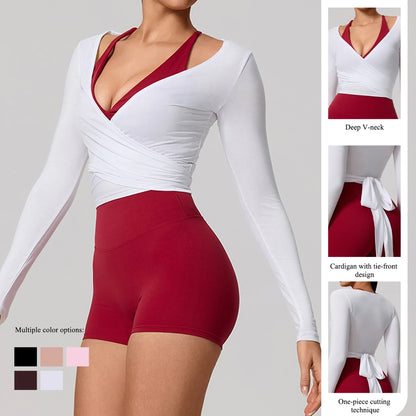 Women's Long Sleeve Wrap Yoga Top | Breathable Quick-Dry