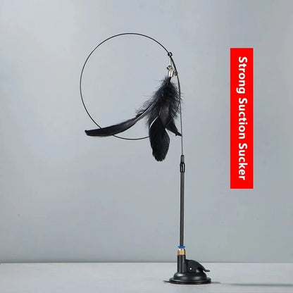 Cat Feather Teaser Wand Toy with Suction Cup Base