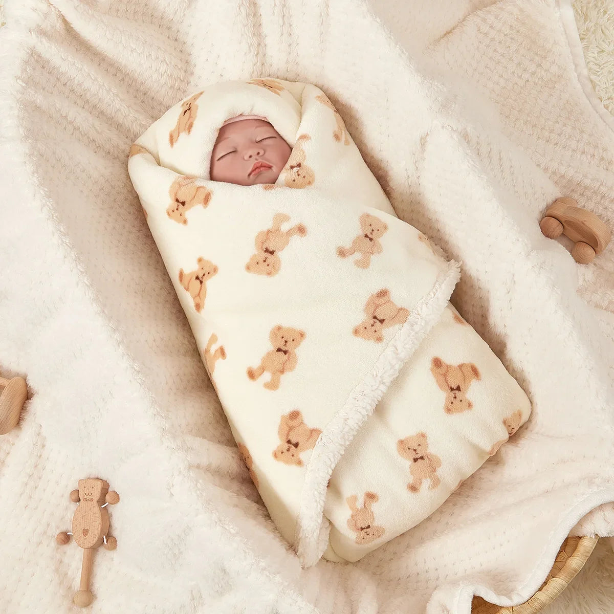 Baby Fleece Blanket Soft Sherpa Swaddle Wrap with Animal Print